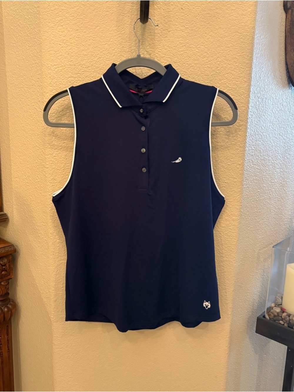 NWT~GREYSON Women Blue White Trim Sleeveless Scarlett Golf Polo Top Size Large